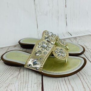 Mila Paoli jeweled sandals 6.5 Italian leather metallic gold silver low wedge